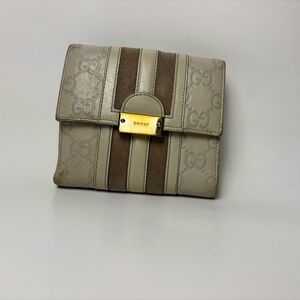 Gucci Beige and Brown Wallet with Gold Accent